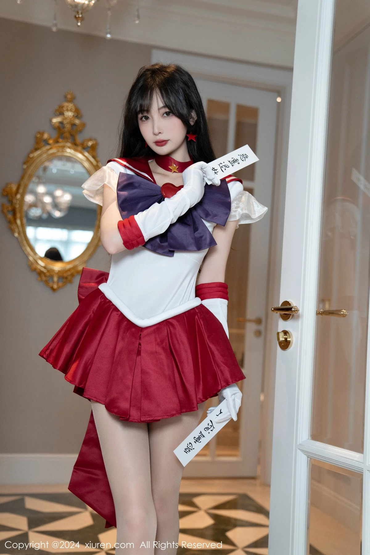 [[XiuRen秀人网]秀人网]No.8800_模特林星阑性感白色上衣配红短裙露超薄肉丝秀曼妙身姿诱惑写真80P