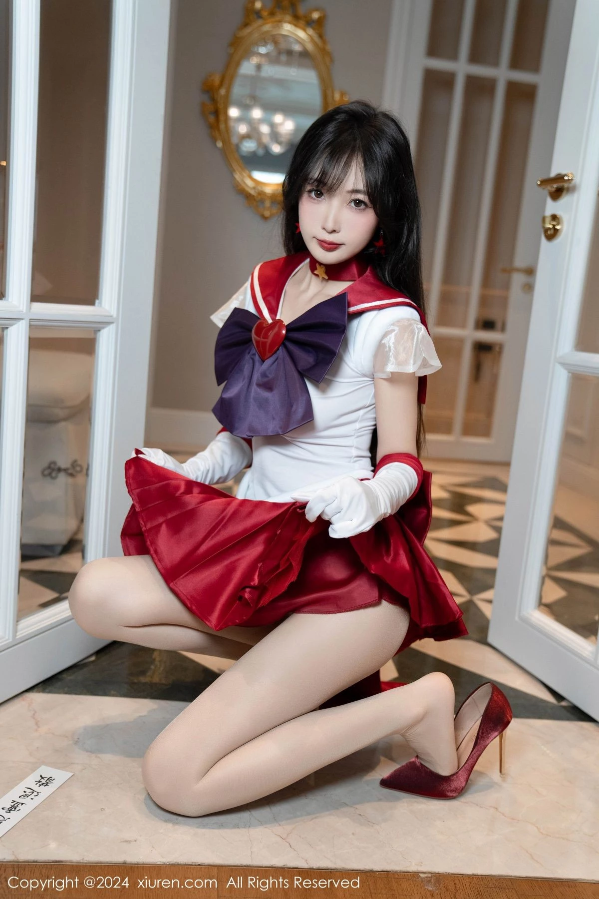 [[XiuRen秀人网]秀人网]No.8800_模特林星阑性感白色上衣配红短裙露超薄肉丝秀曼妙身姿诱惑写真80P