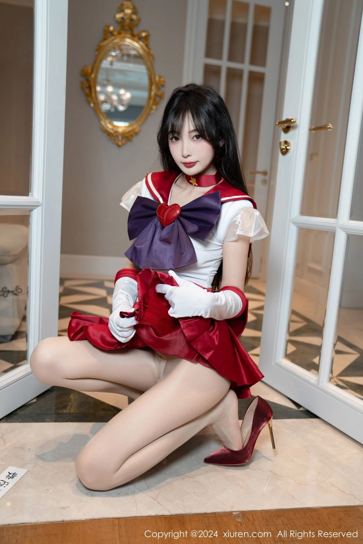 [[XiuRen秀人网]秀人网]No.8800_模特林星阑性感白色上衣配红短裙露超薄肉丝秀曼妙身姿诱惑写真80P