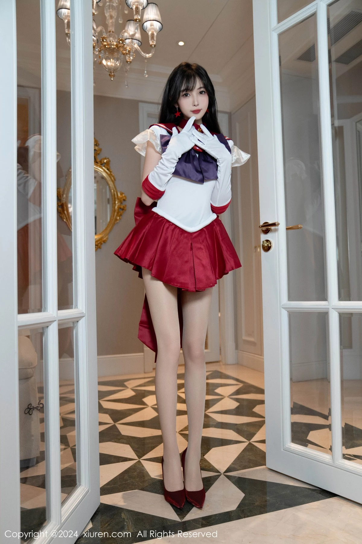 [[XiuRen秀人网]秀人网]No.8800_模特林星阑性感白色上衣配红短裙露超薄肉丝秀曼妙身姿诱惑写真80P