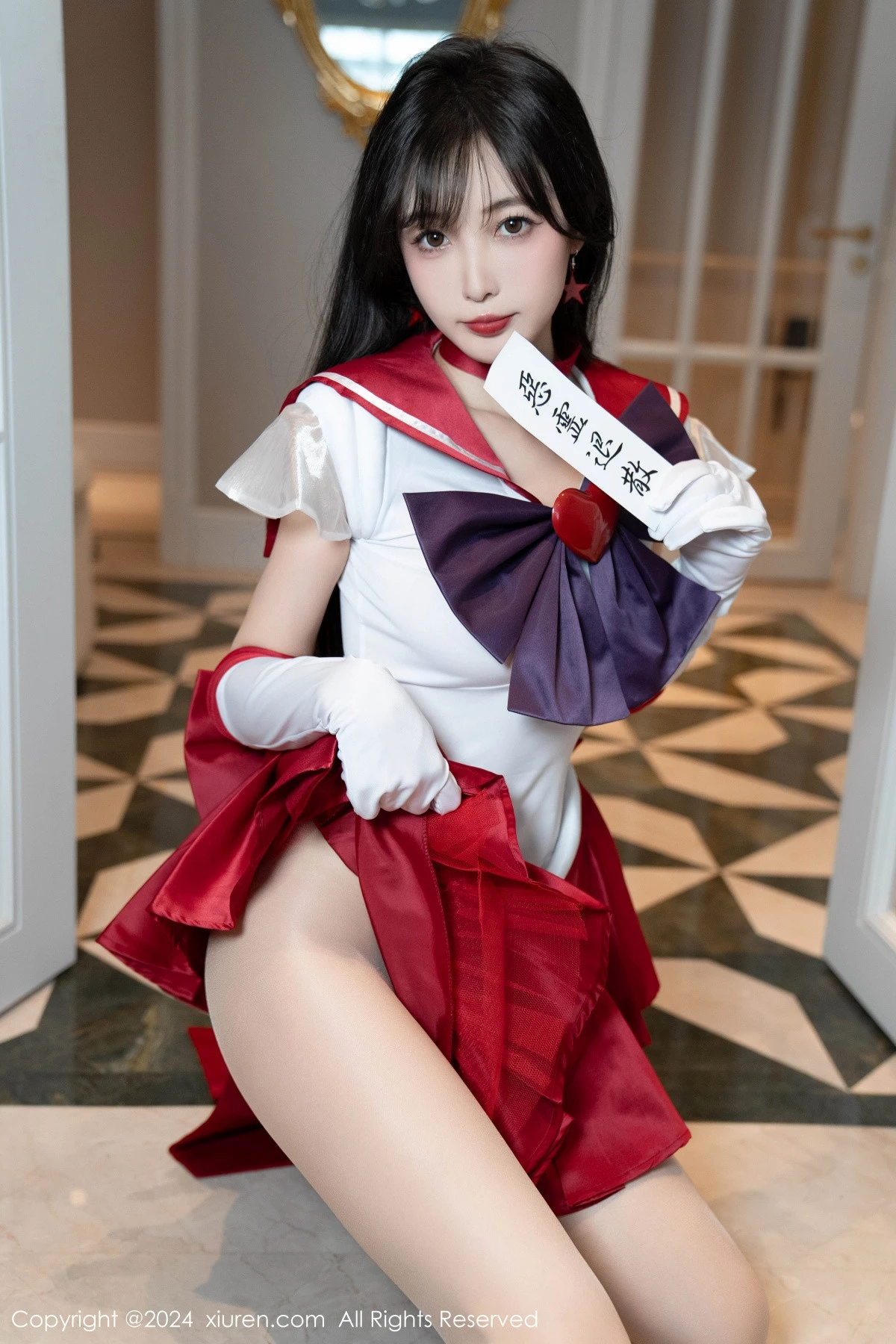 [[XiuRen秀人网]秀人网]No.8800_模特林星阑性感白色上衣配红短裙露超薄肉丝秀曼妙身姿诱惑写真80P