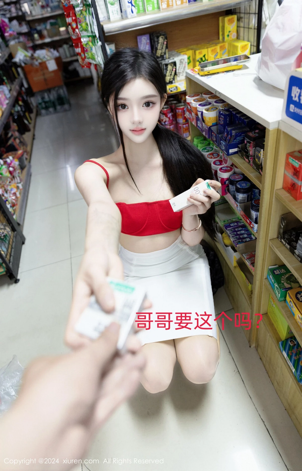 [[XiuRen秀人网]秀人网]No.8794_模特龙雪儿红色情趣内衣配白短裙露超薄肉丝秀白嫩美腿诱惑写真51P