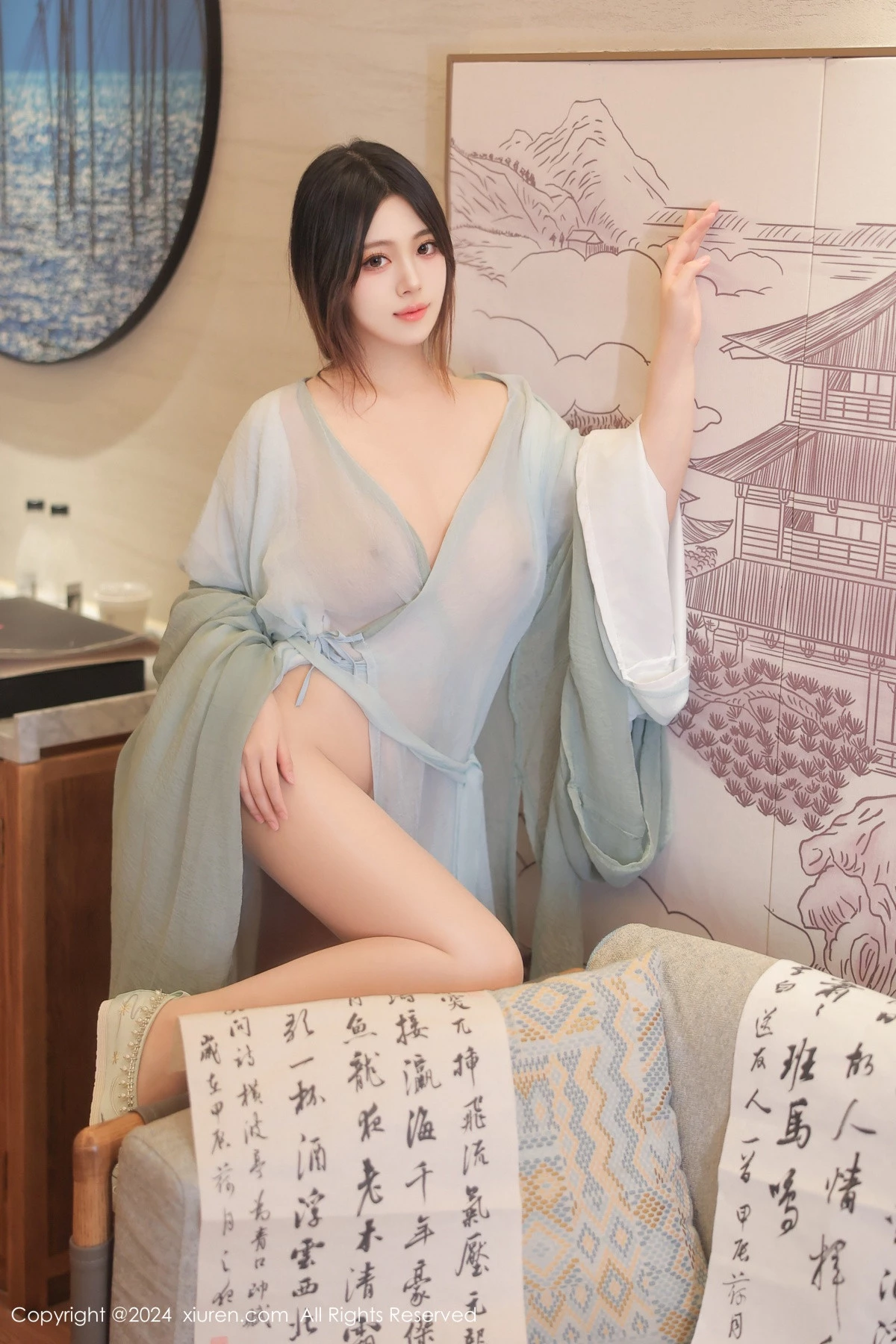 [[XiuRen秀人网]秀人网]No.8937_模特蛋蛋宝私房性感绿色古装服饰配超薄肉丝秀丰腴身姿诱惑写真83P