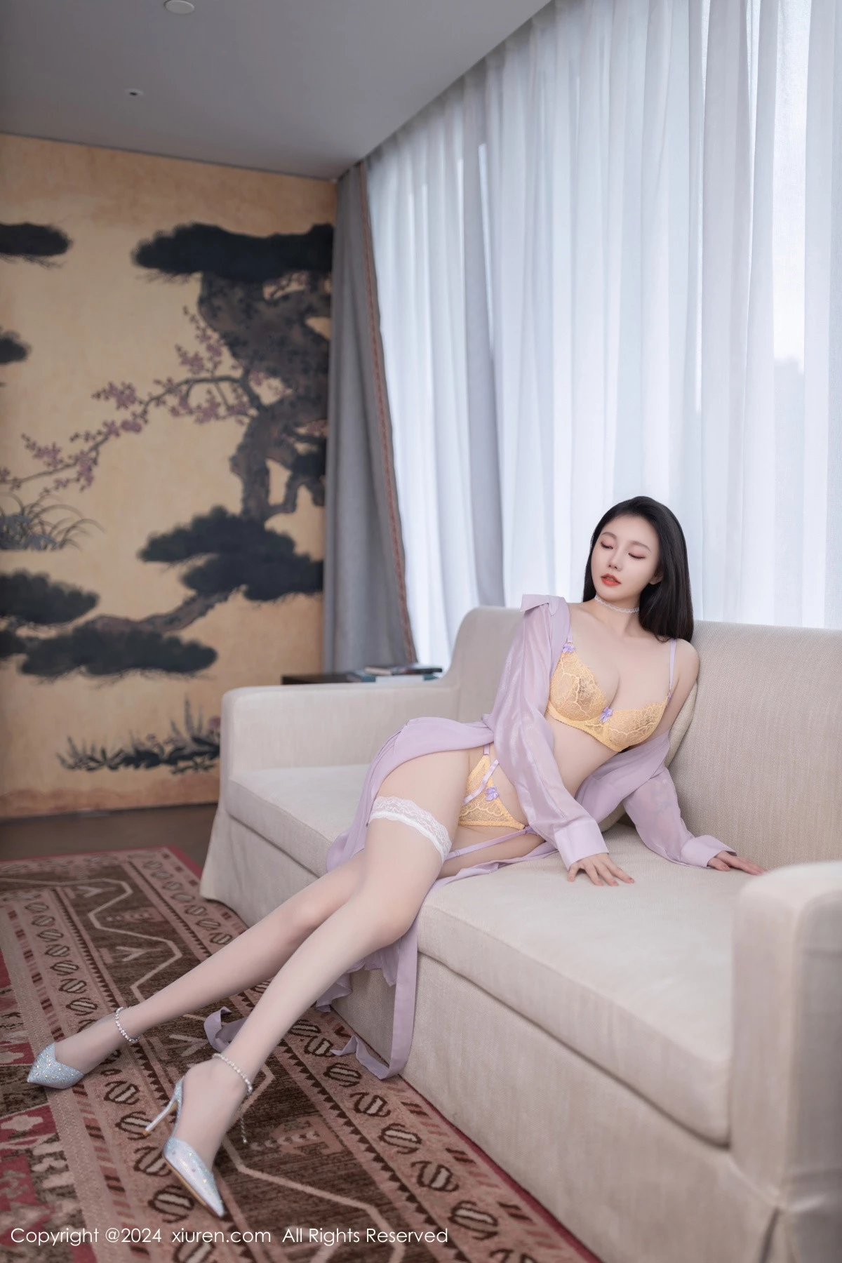 [[XiuRen秀人网]秀人网]No.9009_模特安然anran性感黄色蕾丝内衣配白丝吊袜秀完美身材诱惑写真80P