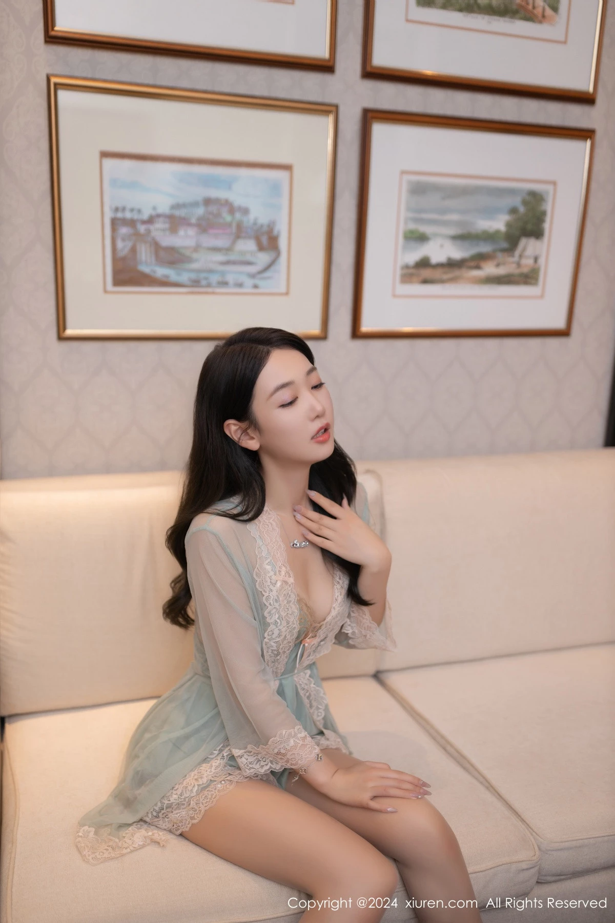 [[XiuRen秀人网]秀人网]No.9069_模特唐安琪外卖主题性感浅色蕾丝连衣裙配超薄肉丝完美诱惑写真81P