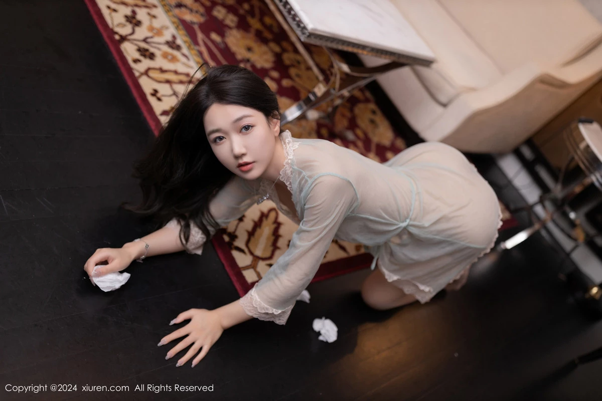 [[XiuRen秀人网]秀人网]No.9069_模特唐安琪外卖主题性感浅色蕾丝连衣裙配超薄肉丝完美诱惑写真81P