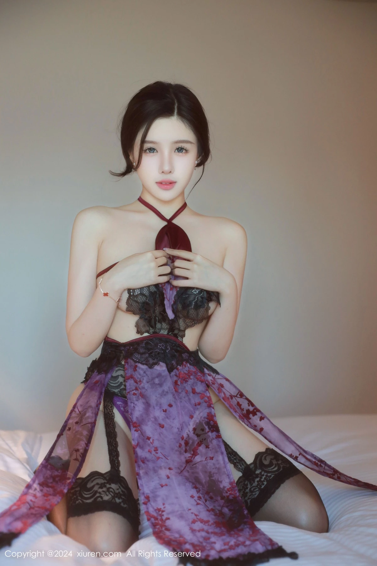 [[XiuRen秀人网]秀人网]No.9292_模特唐翩翩性感紫黑色情趣内衣配黑丝吊袜秀完美身材诱惑写真87P