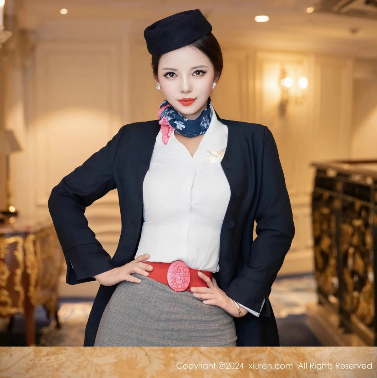 [[XiuRen秀人网]秀人网]No.9365_模特大美妞儿性感空姐制服露白色内衣配超薄黑丝秀美腿诱惑写真84P