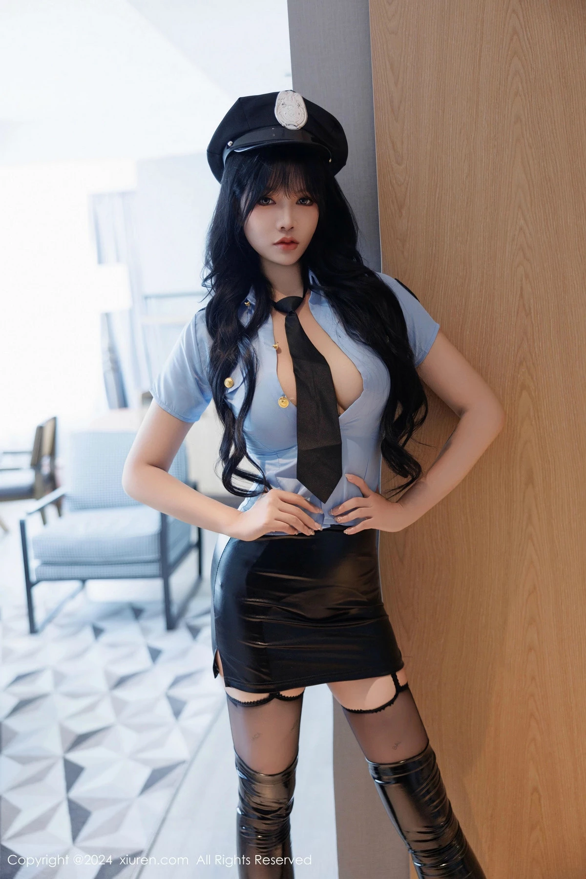 [[XiuRen秀人网]秀人网]No.9443_模特娜比性感黑色短裙制服露黑丝吊袜秀凹凸身材完美诱惑写真83P