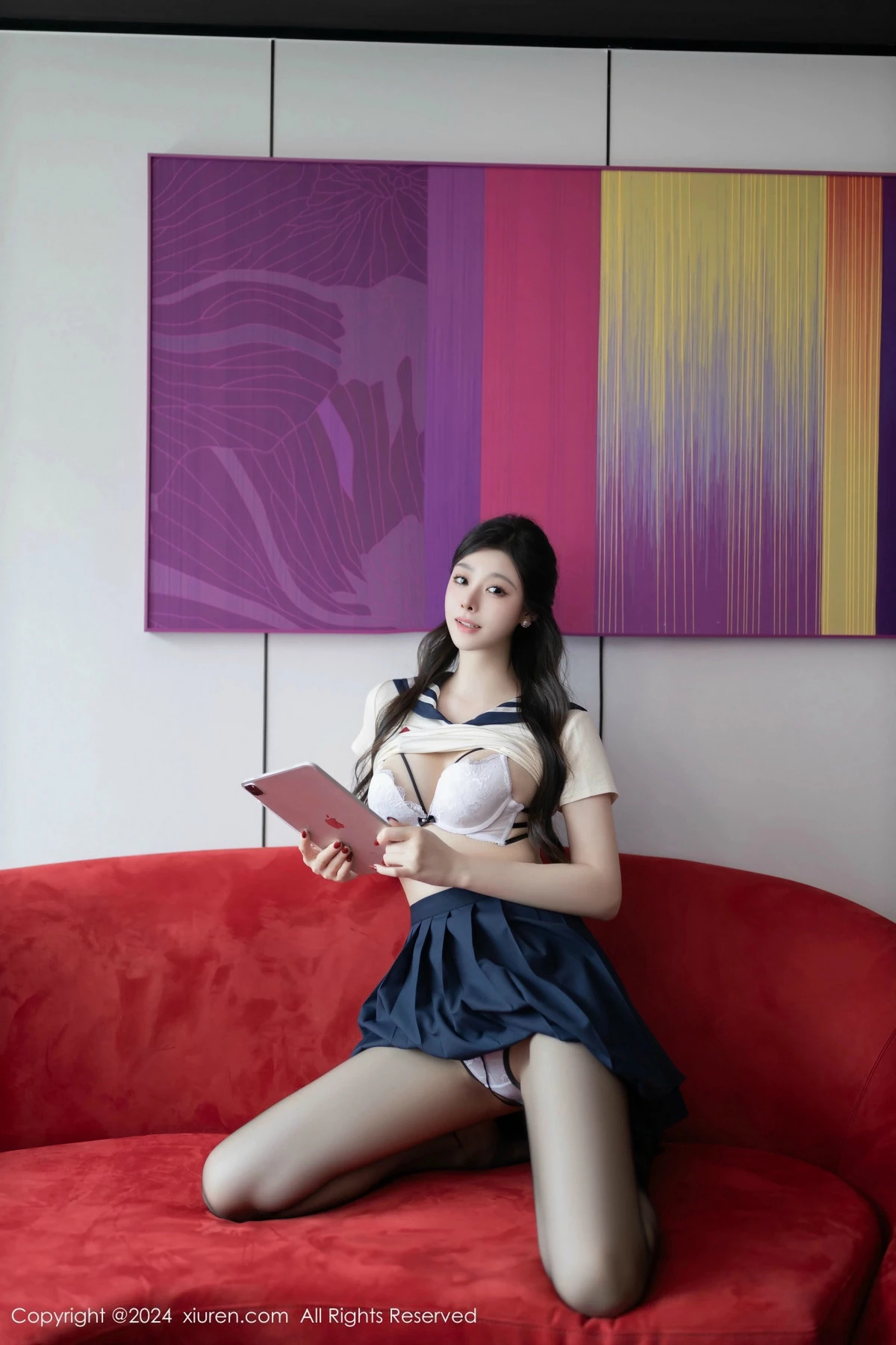 [[XiuRen秀人网]秀人网]No.9530_模特小逗逗性感JK制服露白色内衣配超薄黑丝秀曼妙身姿诱惑写真80P