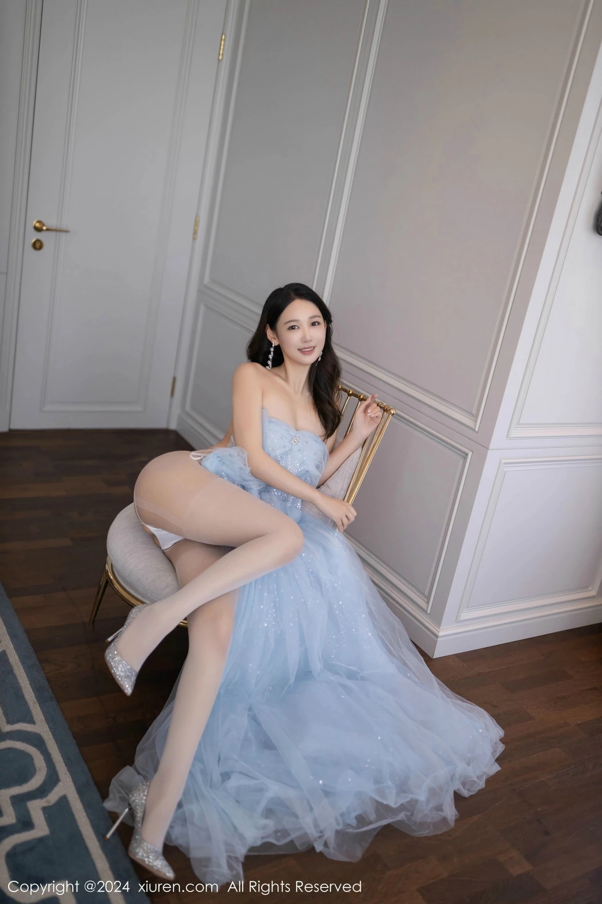 [[XiuRen秀人网]秀人网]No.9538_模特唐安琪性感淡蓝色薄纱礼裙露白色内衣秀曼妙身姿诱惑写真82P