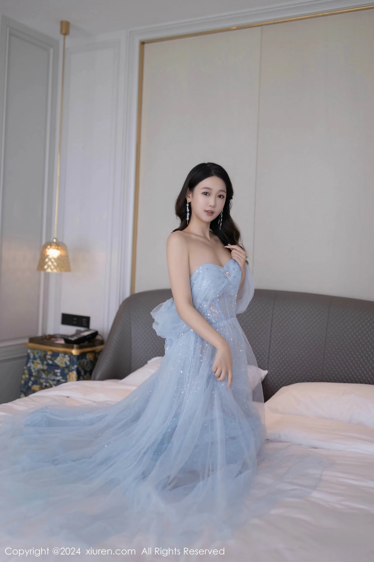 [[XiuRen秀人网]秀人网]No.9538_模特唐安琪性感淡蓝色薄纱礼裙露白色内衣秀曼妙身姿诱惑写真82P