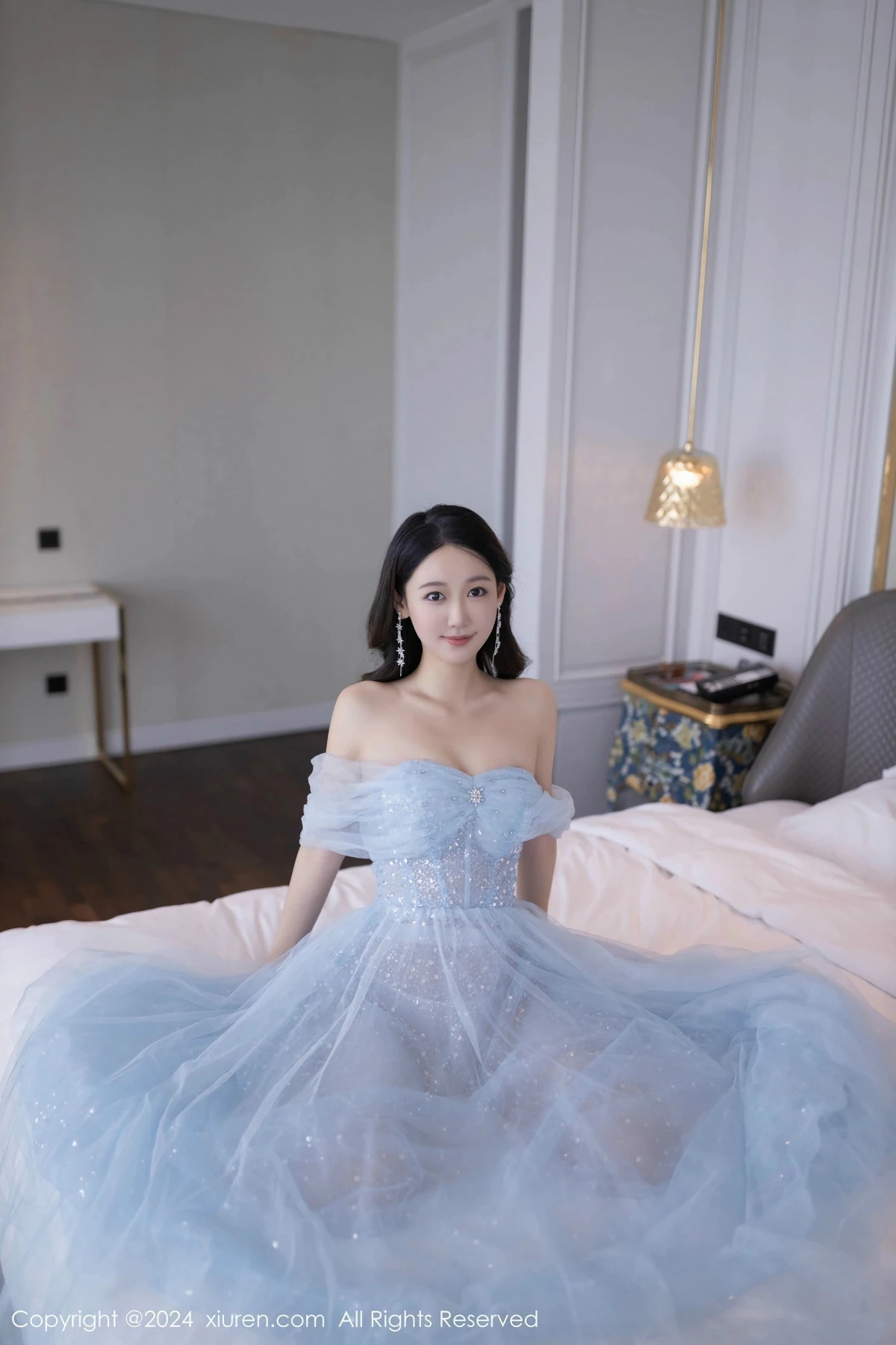 [[XiuRen秀人网]秀人网]No.9538_模特唐安琪性感淡蓝色薄纱礼裙露白色内衣秀曼妙身姿诱惑写真82P