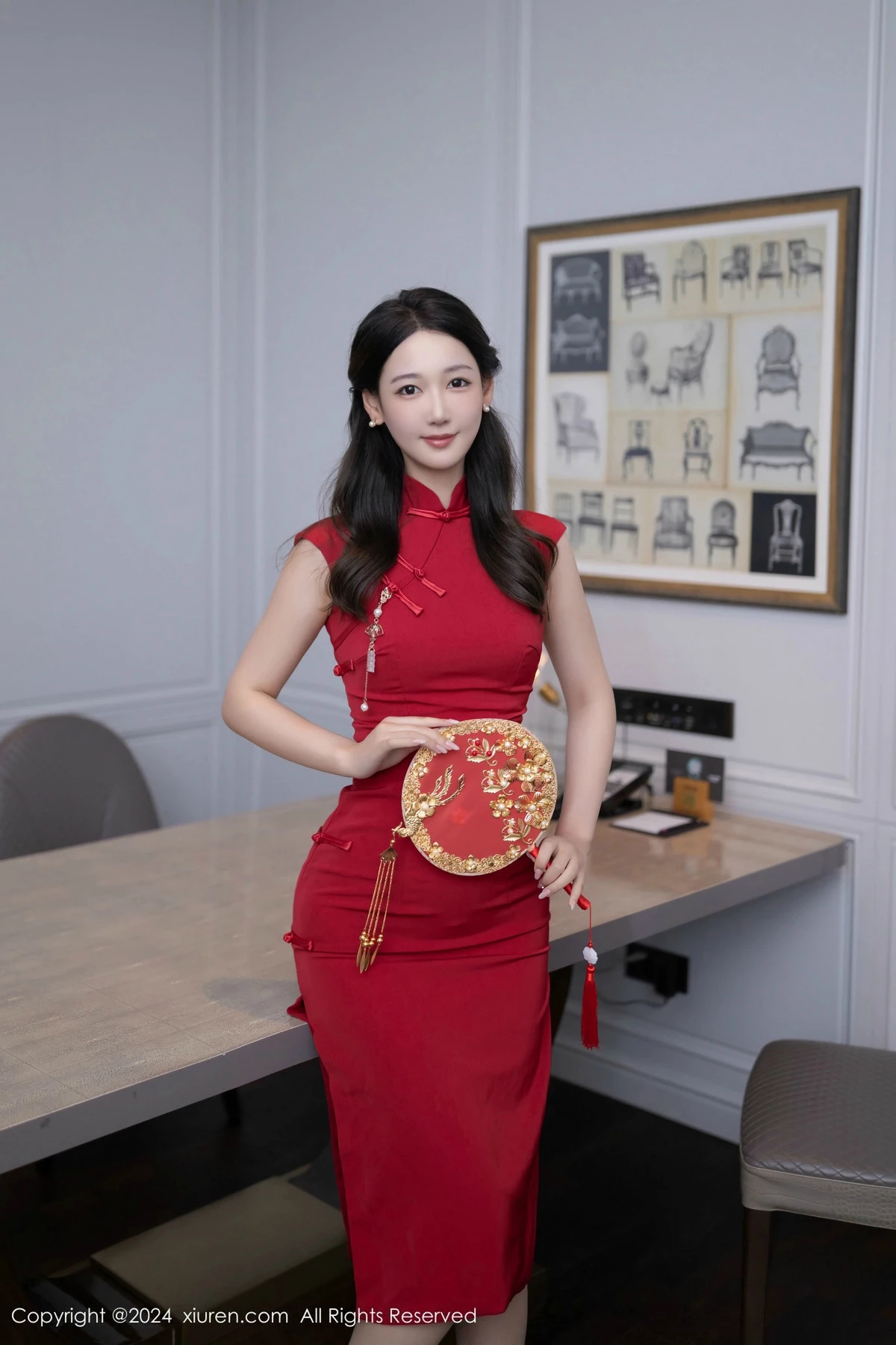 [[XiuRen秀人网]秀人网]No.9463_模特唐安琪性感红色旗袍露红色内衣配超薄肉丝秀曼妙身姿诱惑写真81P