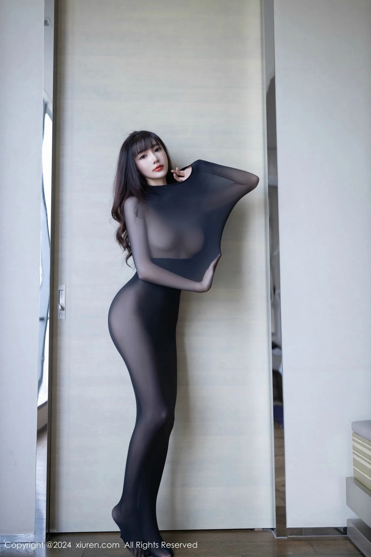 [[XiuRen秀人网]秀人网]No.9590_模特陆萱萱私房性感黑色连体丝袜秀曼妙身姿翘臀美腿诱惑写真81P