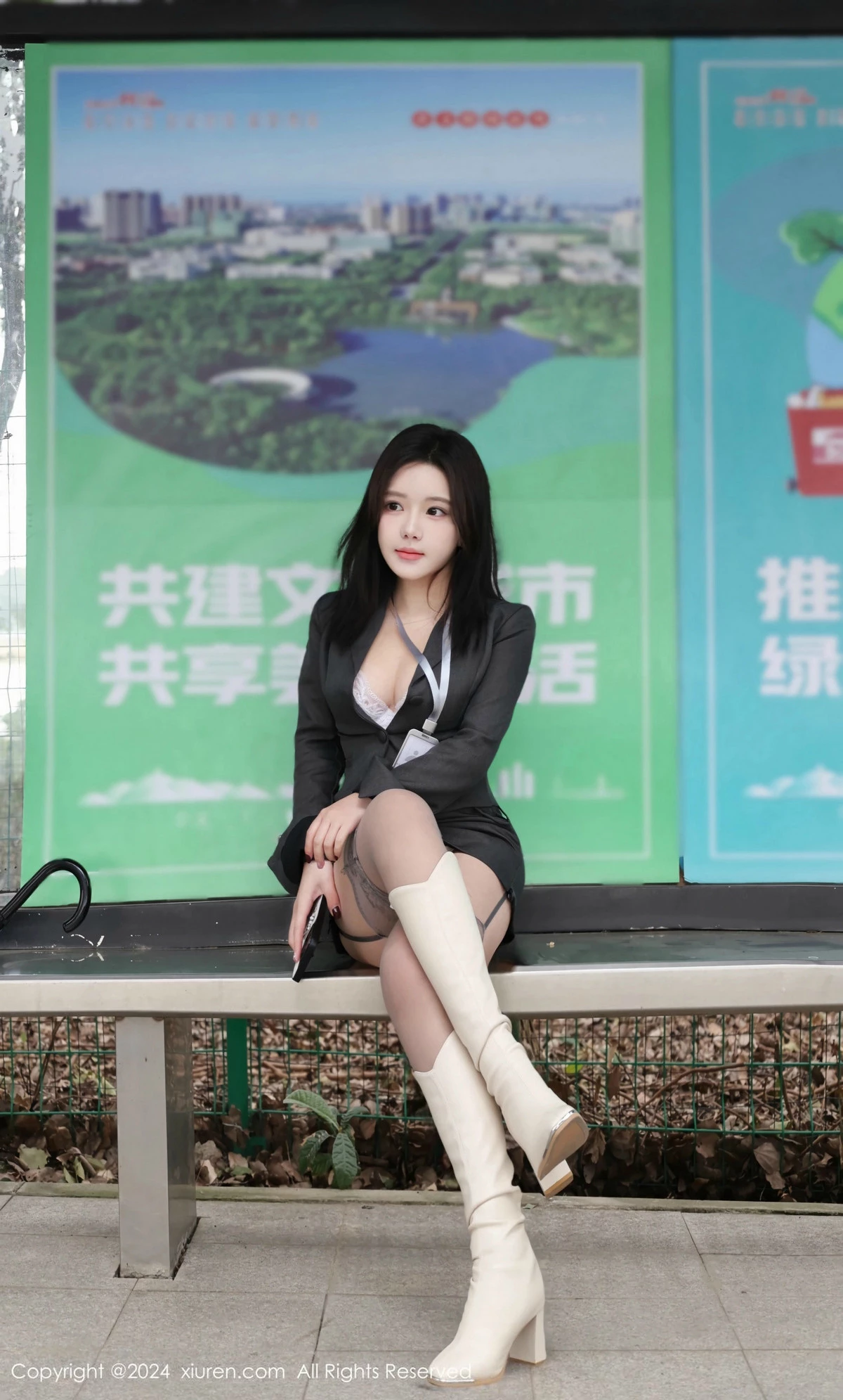 [[XiuRen秀人网]秀人网]No.9595_模特小薯条nienie性感OL制服露情趣内衣配灰丝吊袜秀美腿诱惑写真76P