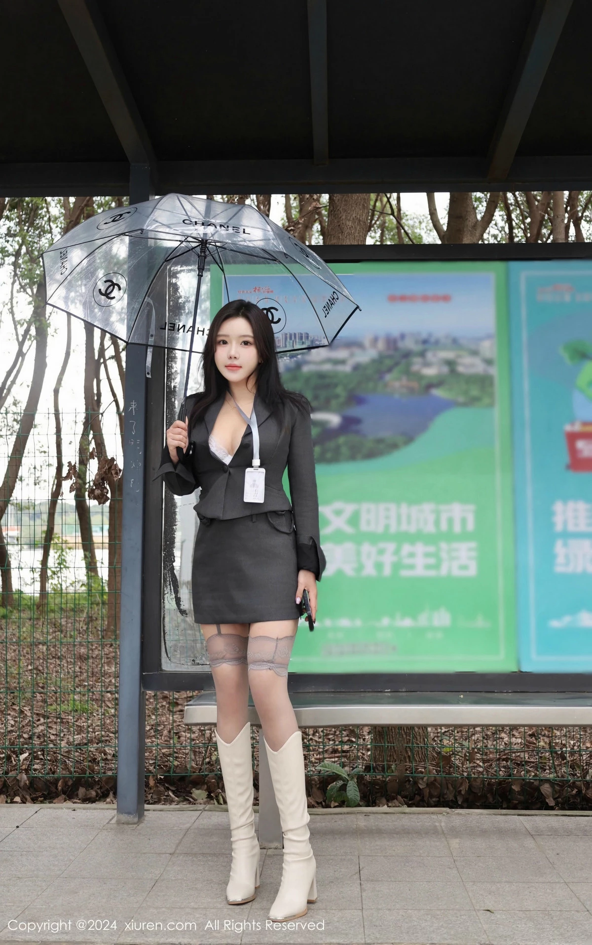 [[XiuRen秀人网]秀人网]No.9595_模特小薯条nienie性感OL制服露情趣内衣配灰丝吊袜秀美腿诱惑写真76P