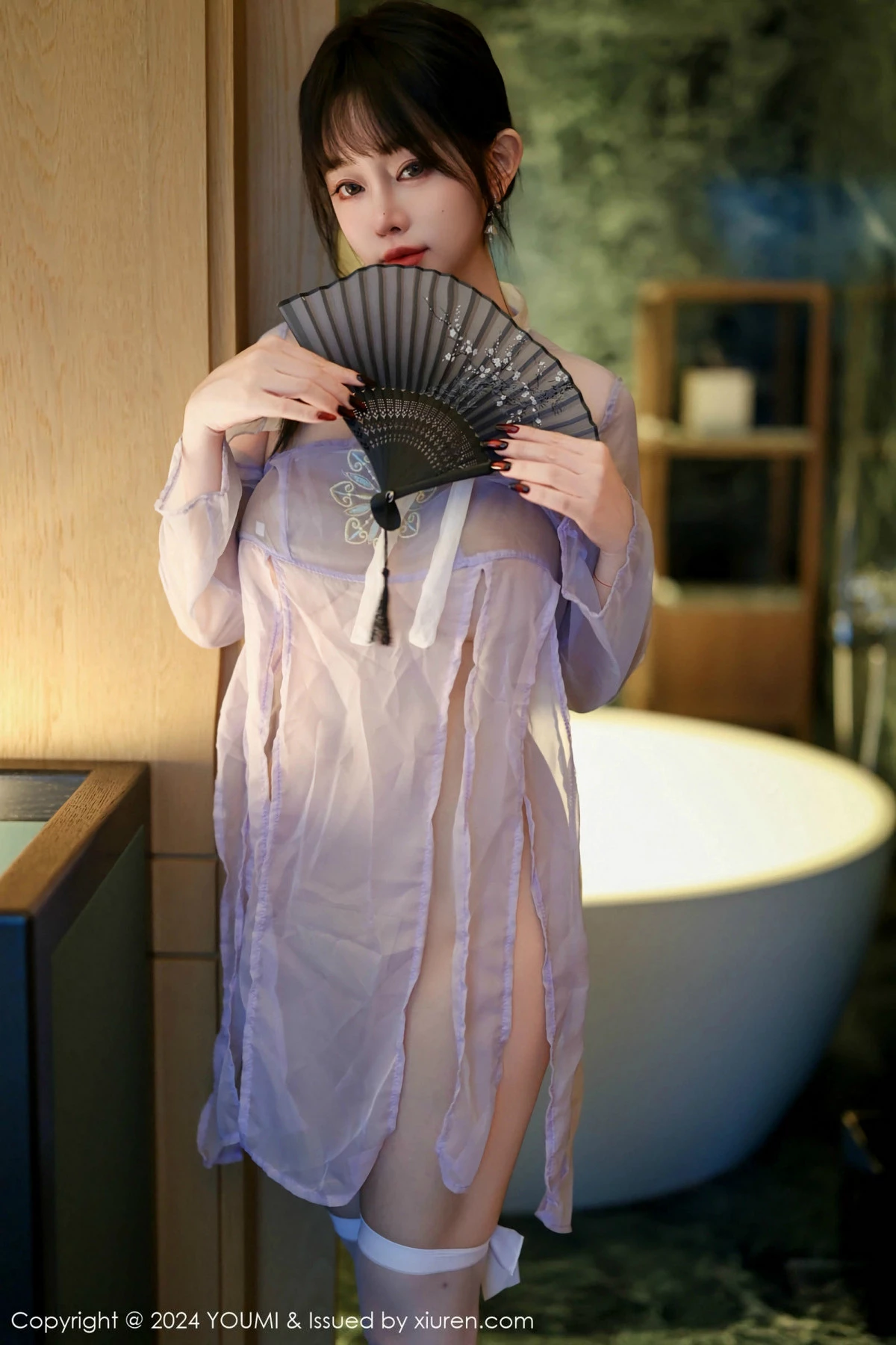 [YouMi尤蜜荟]Vol.1114_女神王雨纯性感轻透浅紫色服饰配白丝袜秀火辣身材撩人诱惑写真72P