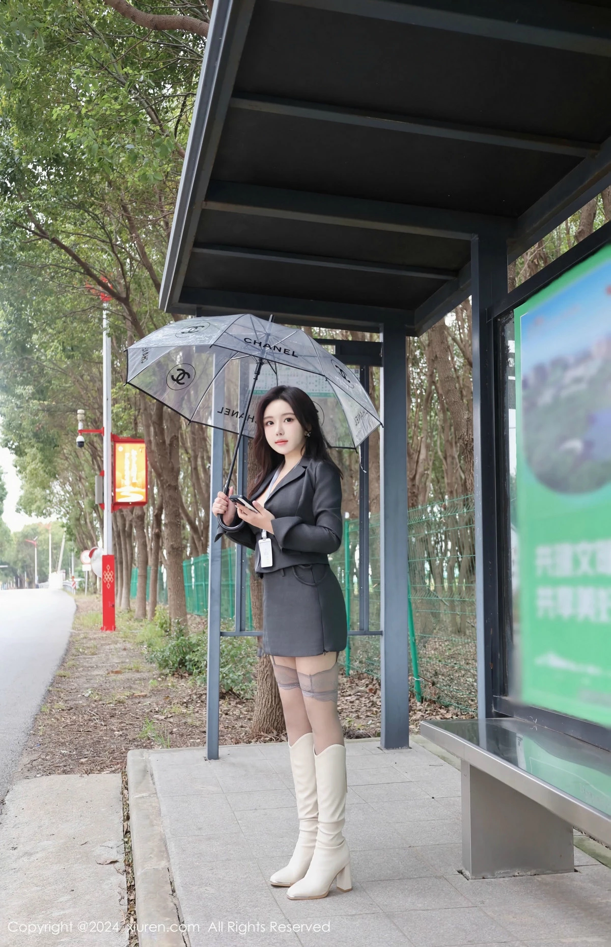 [[XiuRen秀人网]秀人网]No.9595_模特小薯条nienie性感OL制服露情趣内衣配灰丝吊袜秀美腿诱惑写真76P