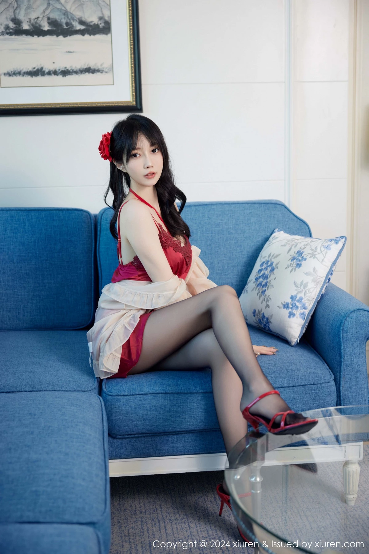 [[XiuRen秀人网]秀人网]No.9488_模特玥儿玥er性感红色睡裙露红色内衣配超薄黑色秀美腿诱惑写真79P