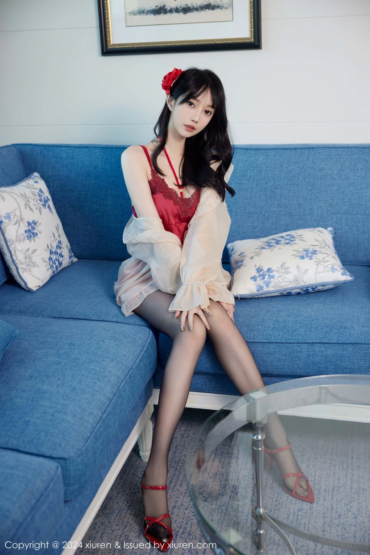 [[XiuRen秀人网]秀人网]No.9488_模特玥儿玥er性感红色睡裙露红色内衣配超薄黑色秀美腿诱惑写真79P