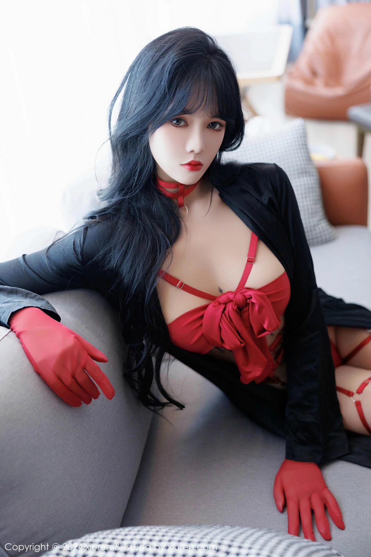 [[XiuRen秀人网]秀人网]No.9671_模特娜比性感红色情趣内衣配红色丝袜秀凹凸身材完美诱惑写真80P