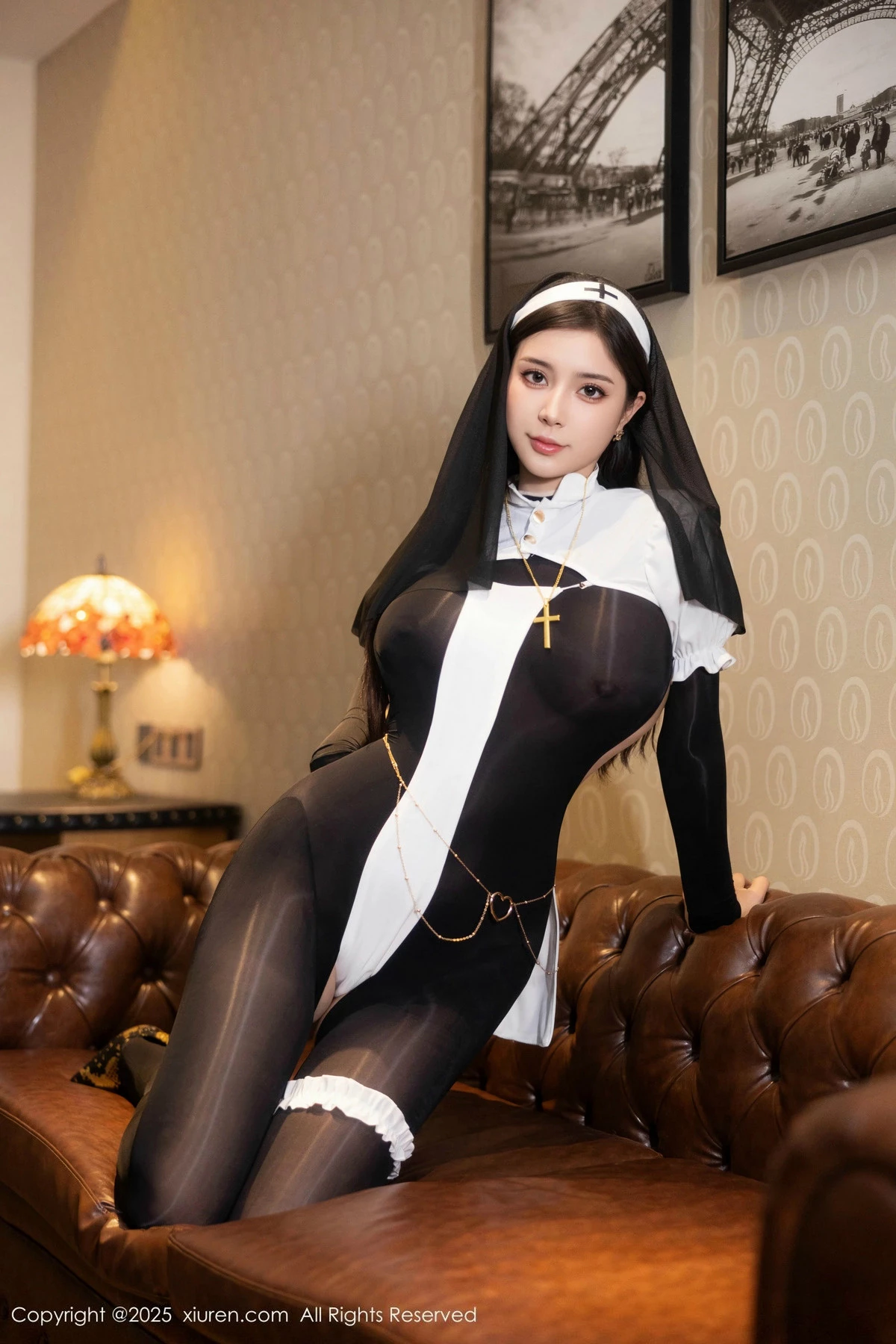 [[XiuRen秀人网]秀人网]No.9723_模特小蛮妖Yummy性感修女装配超薄连体黑丝秀完美身材诱惑写真77P