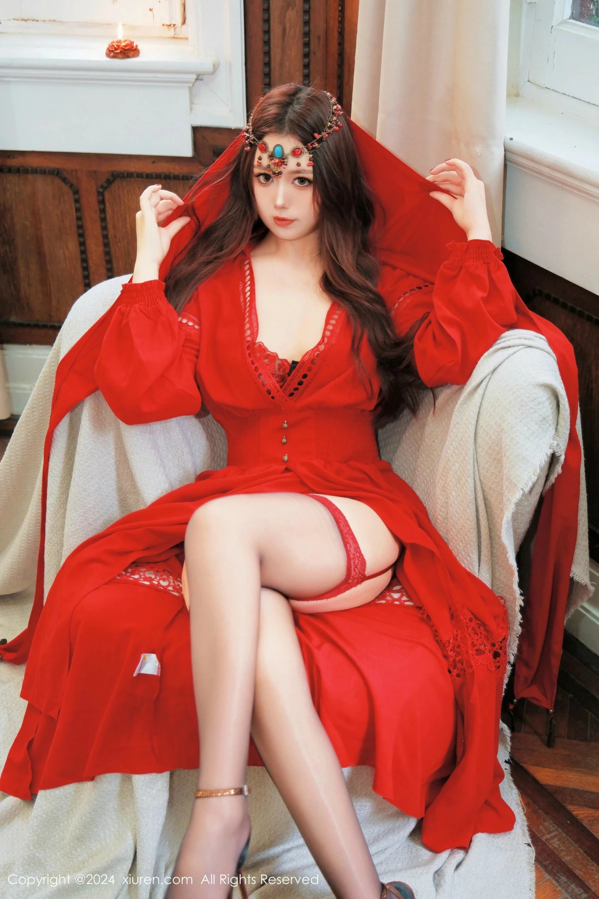 [[XiuRen秀人网]秀人网]No.9649_模特蛋蛋宝性感红色情趣内衣配黑丝吊袜秀丰腴身材火辣诱惑写真64P
