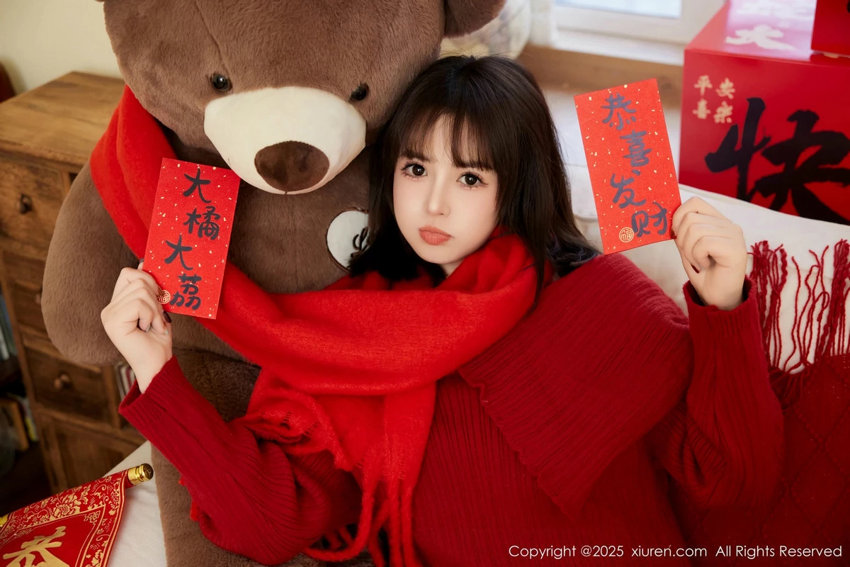 [[XiuRen秀人网]秀人网]No.9818_模特养乐多Doll新年主题性感喜庆红色内衣秀完美身材诱惑写真66P