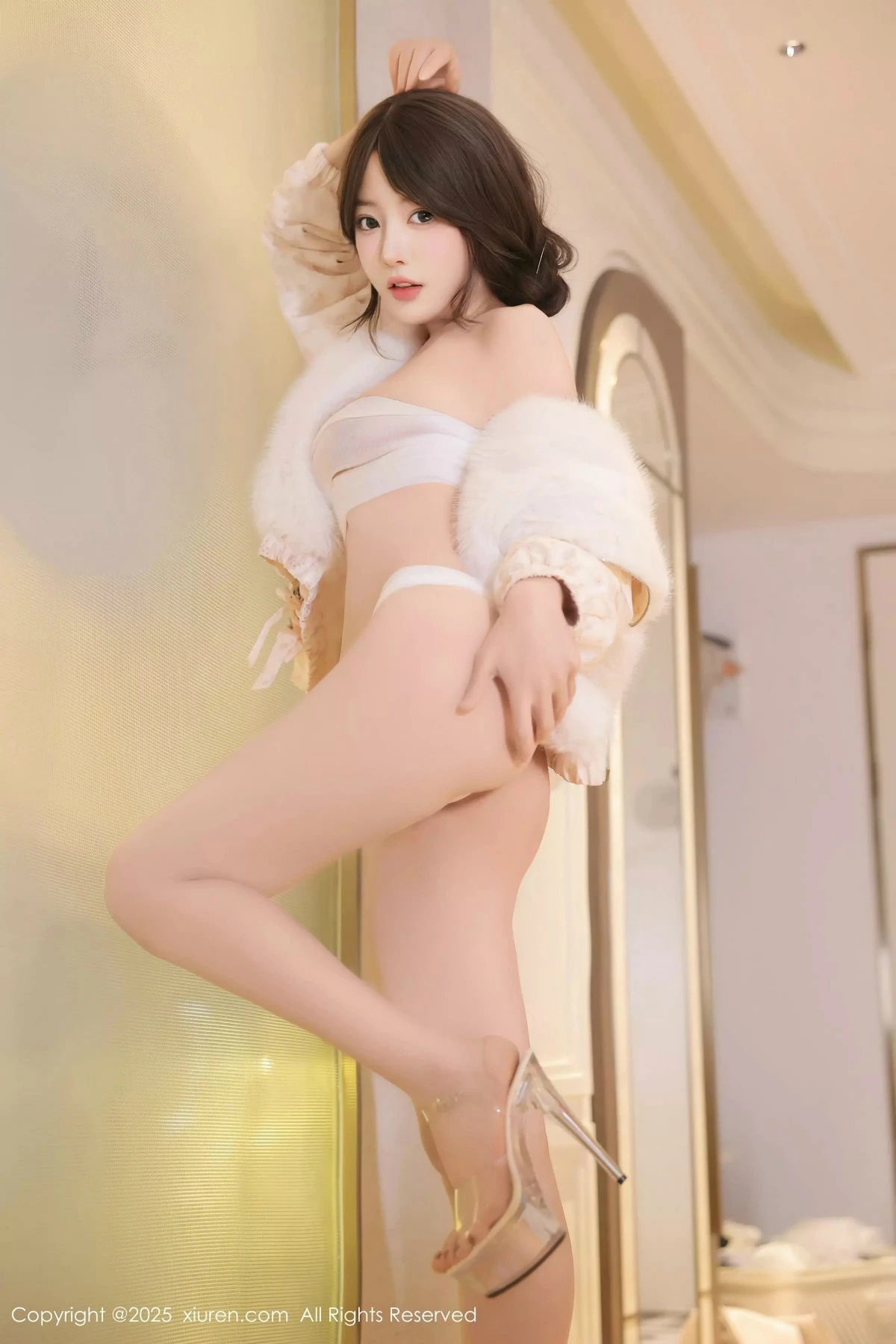 [[XiuRen秀人网]秀人网]No.9950_模特桃妖夭白色毛衣配牛仔裤露白色情趣内衣秀曼妙身姿诱惑写真72P