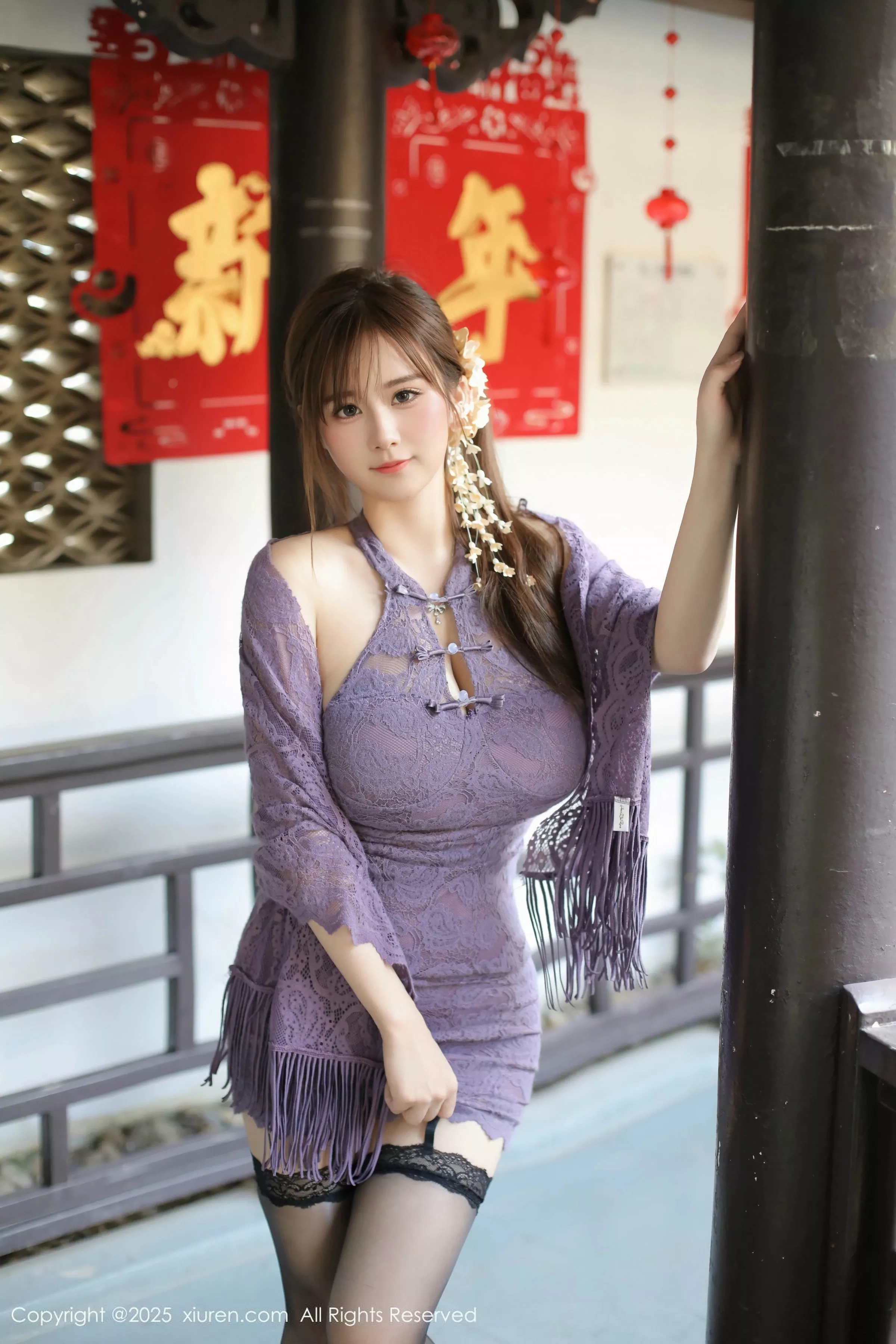 [[XiuRen秀人网]秀人网]No.9997_模特小肉肉咪性感紫色连衣短裙配超薄黑丝秀凹凸身材诱惑写真79P