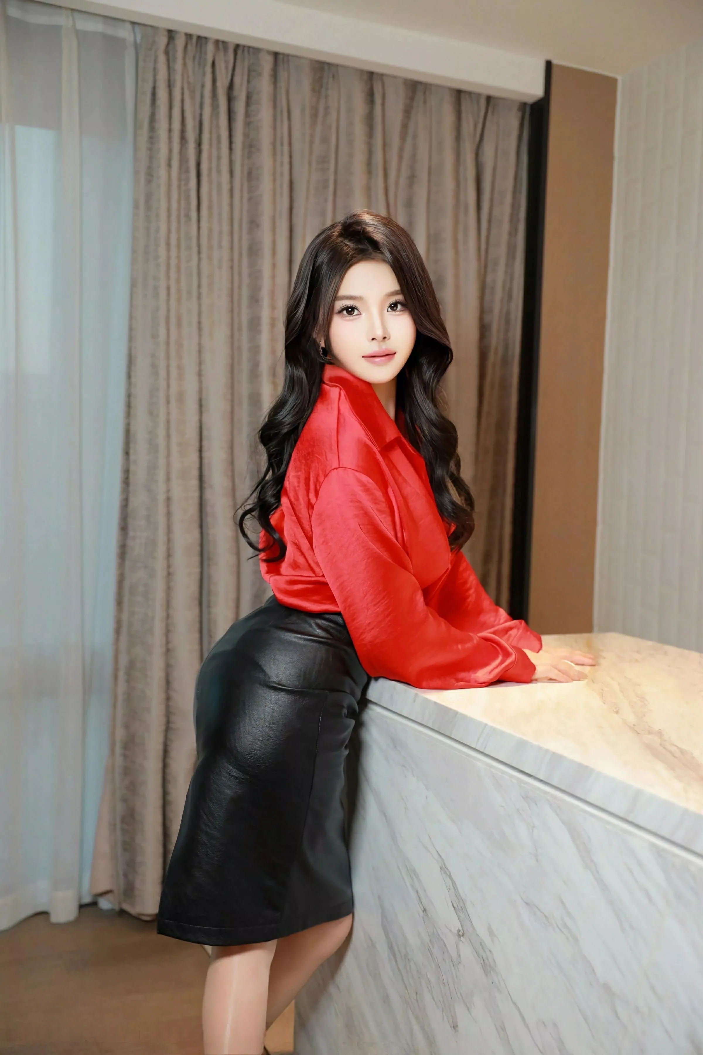 [[XiuRen秀人网]秀人网]No.10138_模特麦田性感红色衬衫配黑短裙露开档肉丝秀婀娜身姿诱惑写真56P