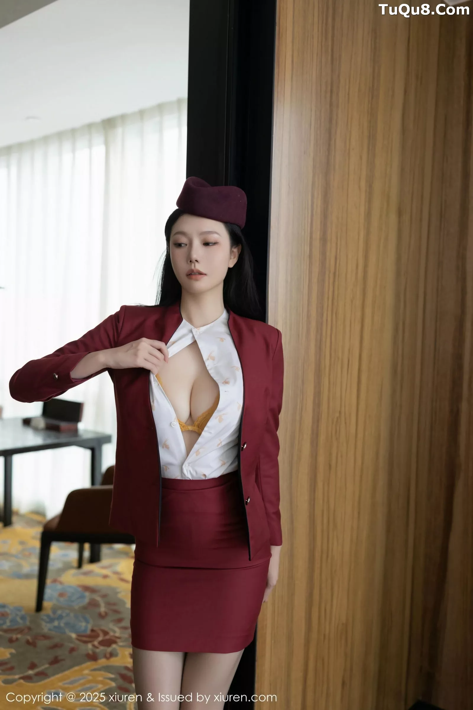 [[XiuRen秀人网]秀人网]No.10333_模特安然anran红色空姐制服露黄色蕾丝内衣秀完美身材诱惑写真80P