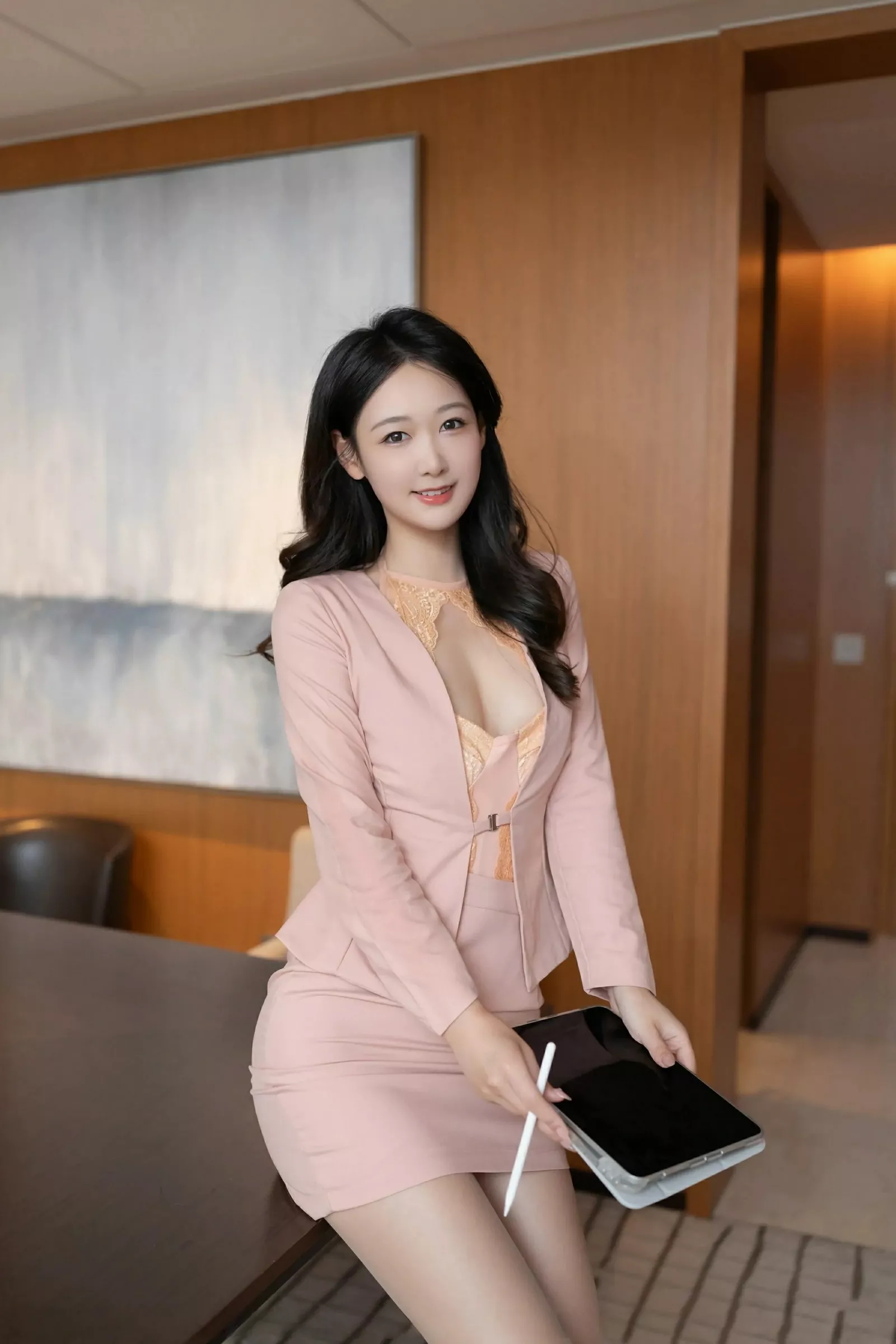 [[XiuRen秀人网]秀人网]No.10520_模特唐安琪橙色OL服饰露橙色内衣配超薄肉丝秀曼妙身姿诱惑写真83P