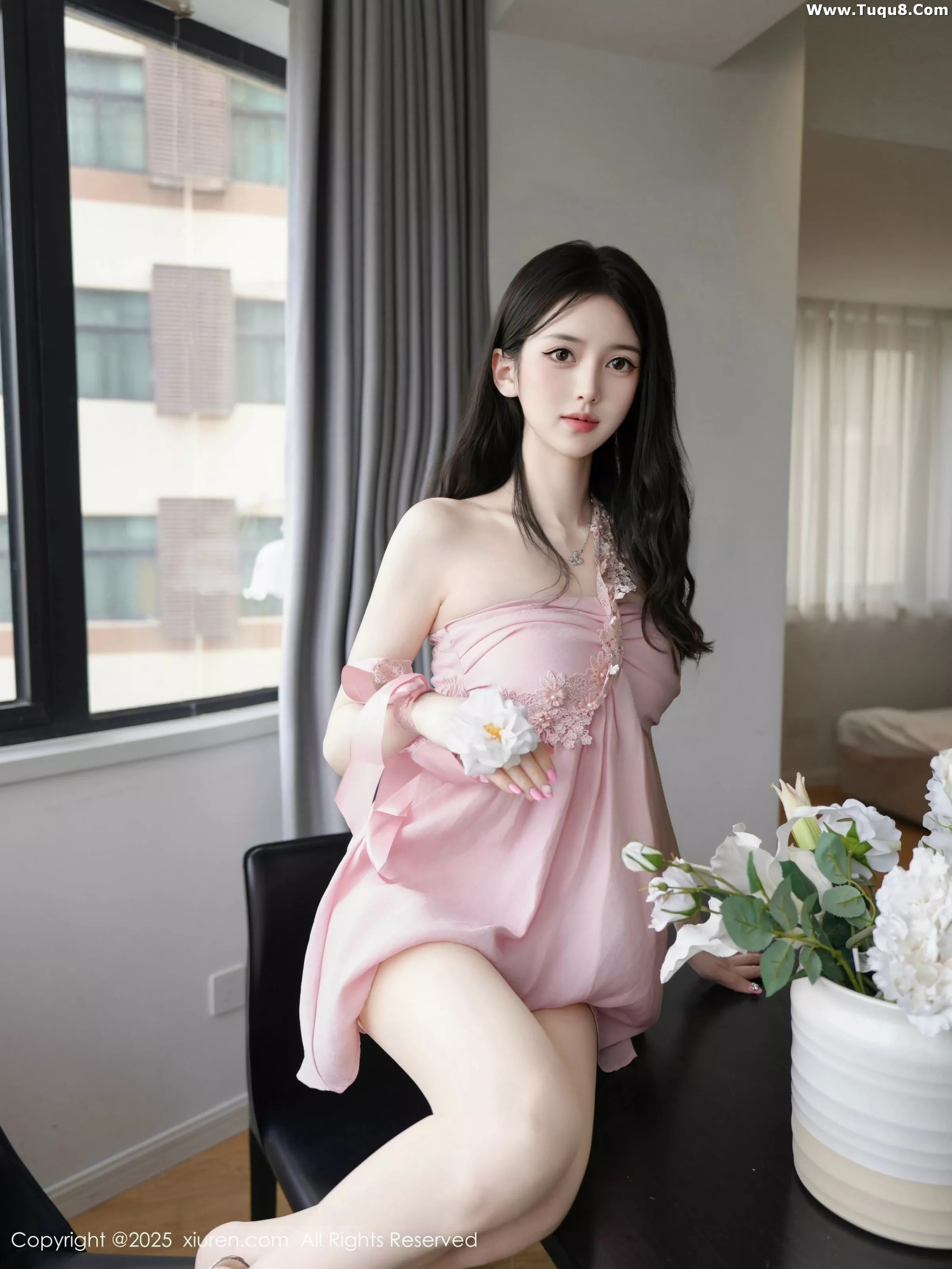 [[XiuRen秀人网]秀人网]No.10545_模特白小蝶性感粉色连衣短裙配超薄肉丝半脱秀完美曲线诱惑写真62P