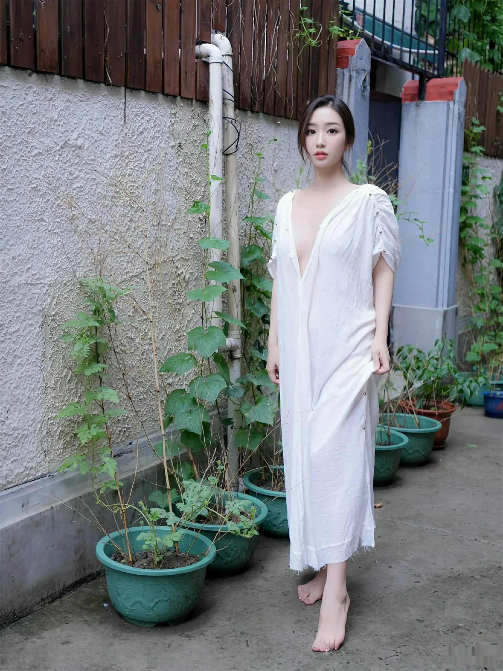 [[XiuRen秀人网]秀人网]No.10603_模特楠芝性感白色长袍半脱露白色丁字裤秀惹火身材撩人诱惑写真77P