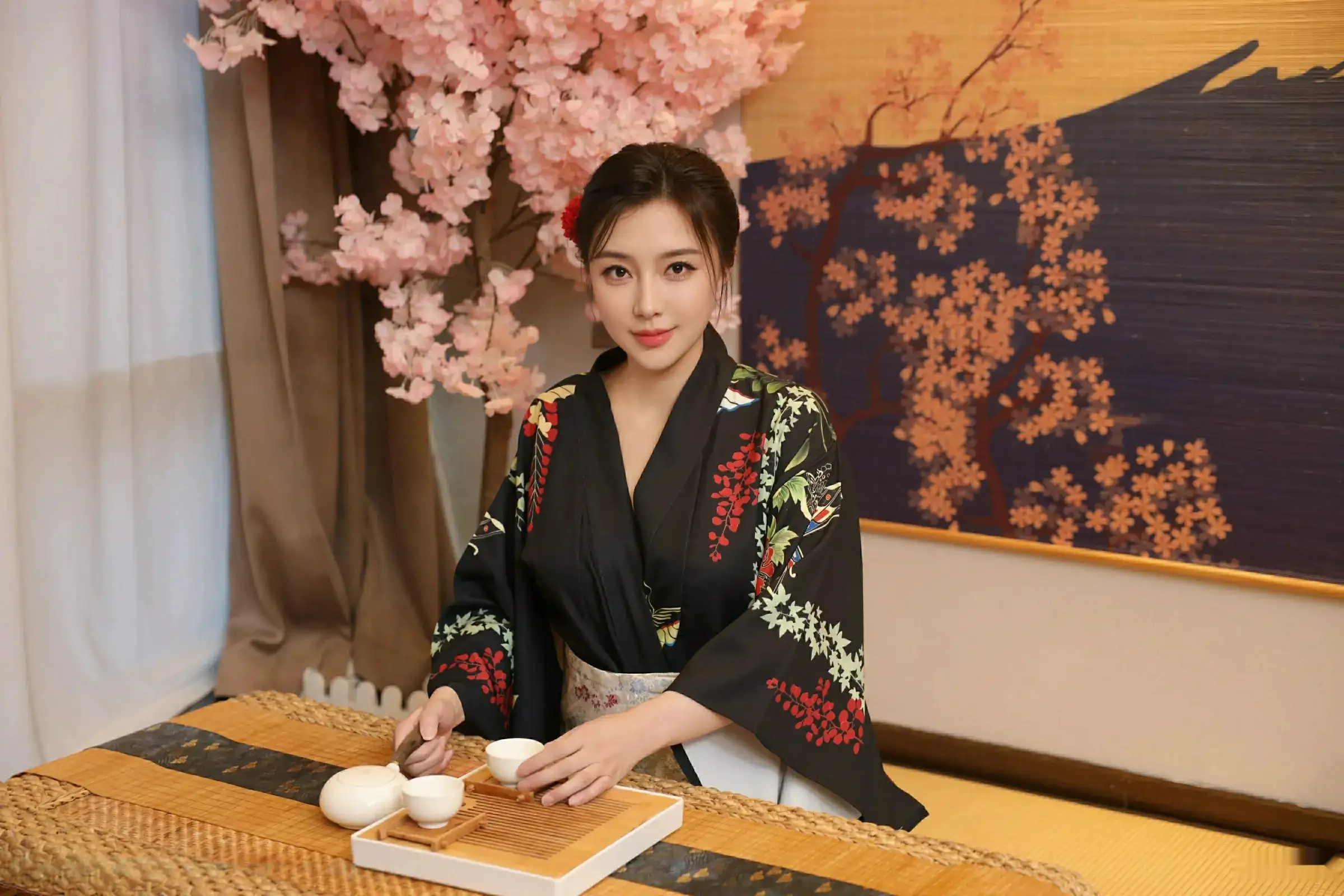 [[XiuRen秀人网]秀人网]No.10627_模特苏一诺性感日系黑色服饰露红色内衣秀曼妙身材迷人诱惑写真80P