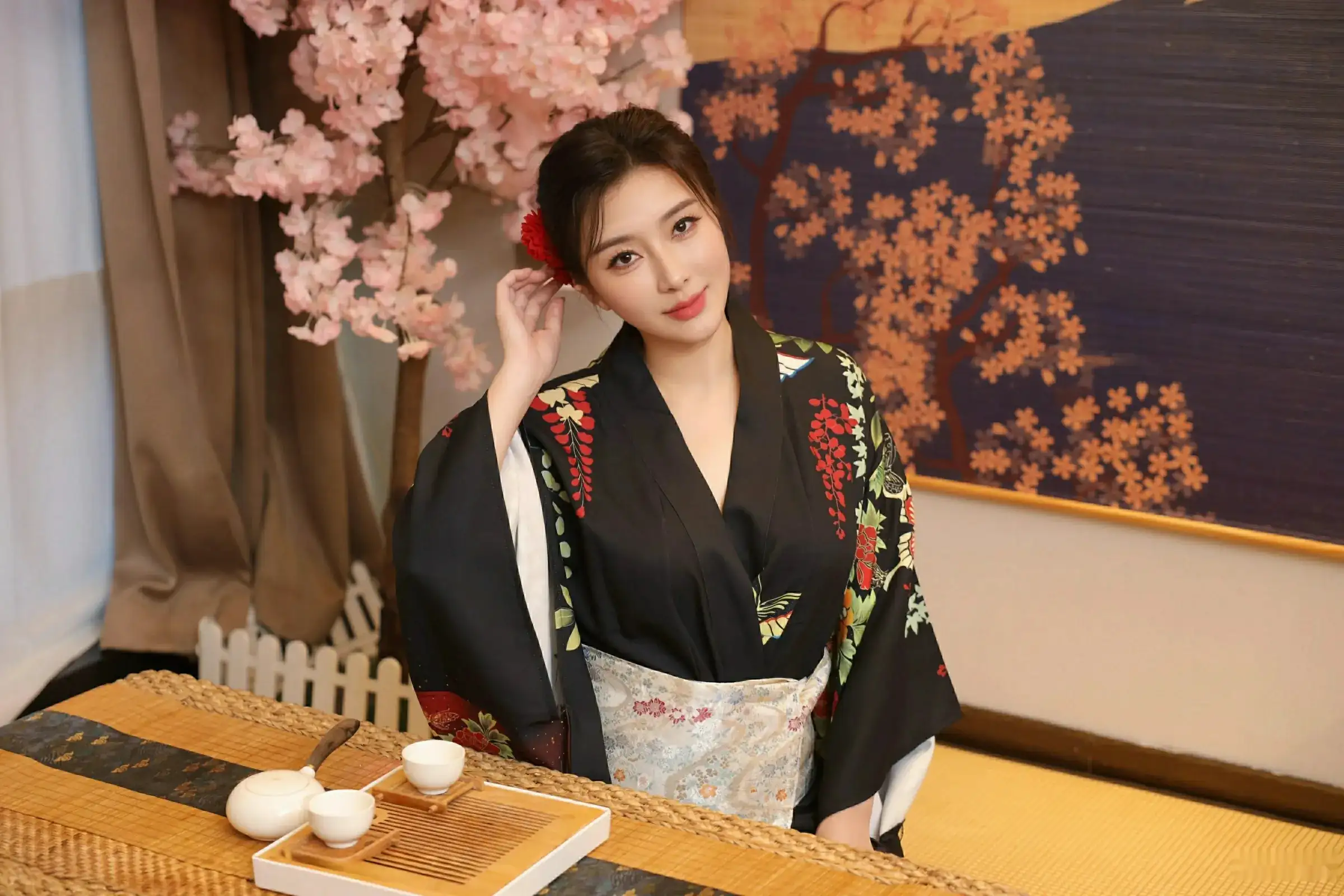 [[XiuRen秀人网]秀人网]No.10627_模特苏一诺性感日系黑色服饰露红色内衣秀曼妙身材迷人诱惑写真80P