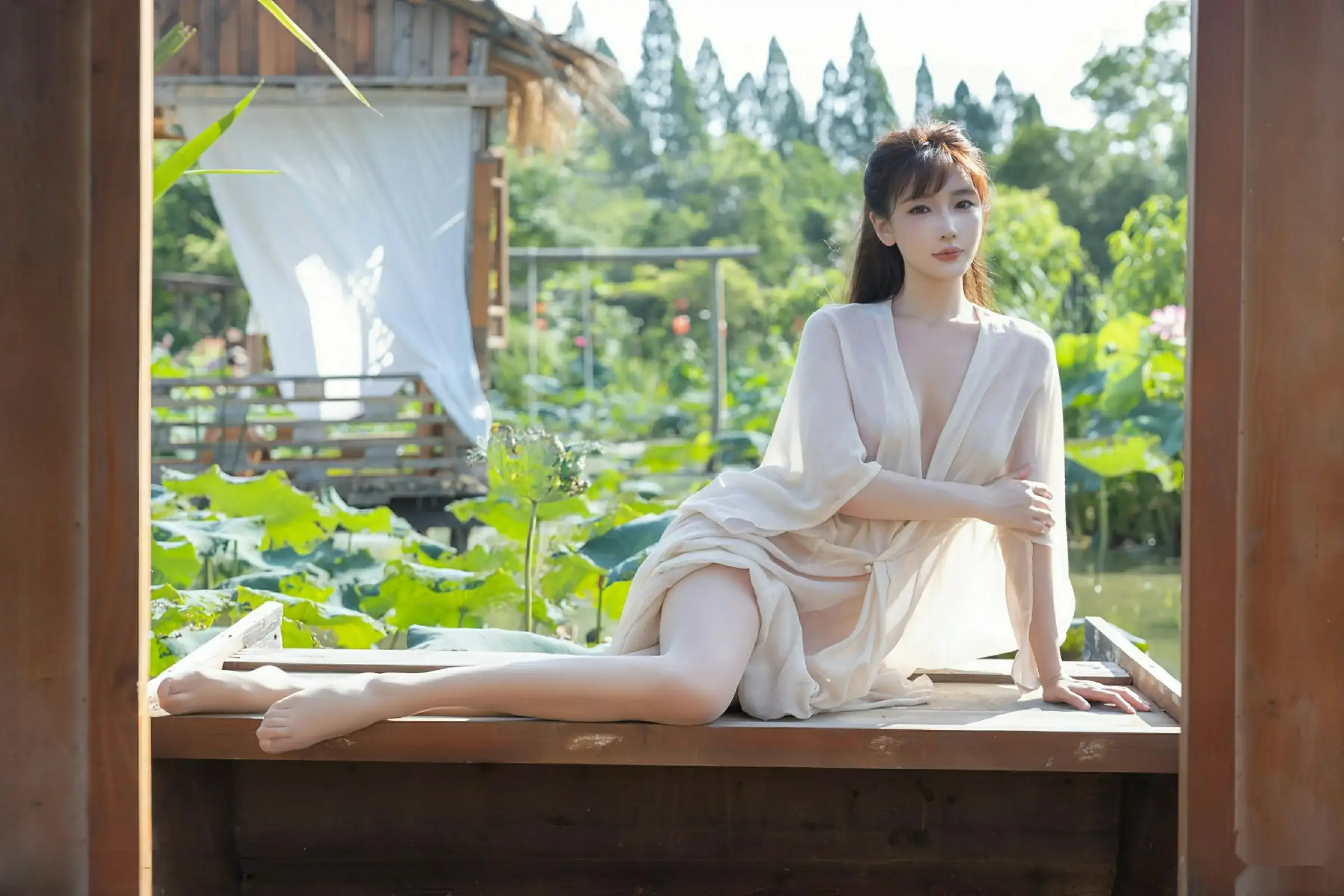 [[XiuRen秀人网]秀人网]No.10630_模特陆萱萱户外性感浅色薄纱服饰配超薄肉丝秀柔美身姿诱惑写真76P