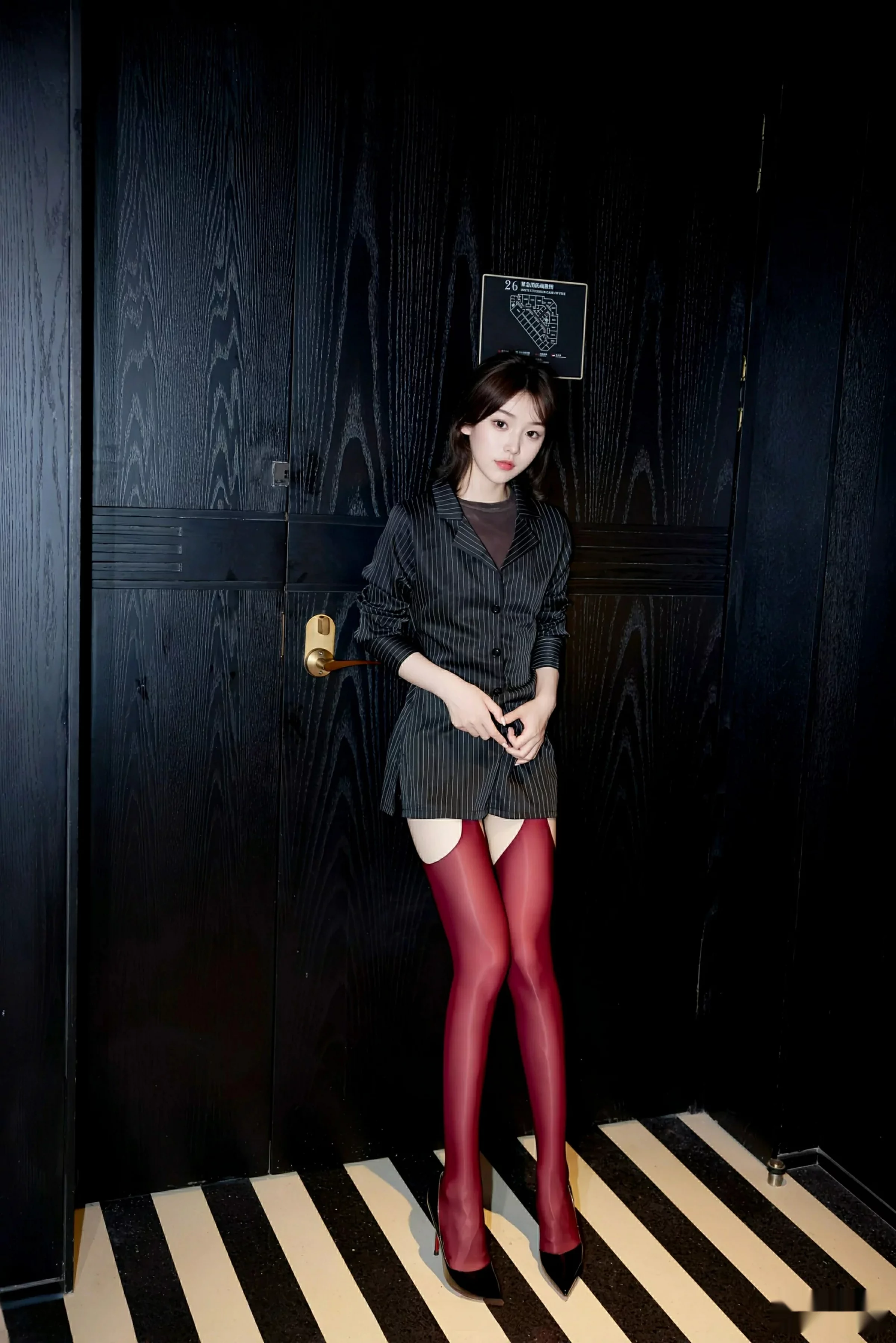 [[XiuRen秀人网]秀人网]No.10633_模特汁汁时尚穿搭性感黑色衬衫配红丝吊袜秀曼妙身姿诱惑写真57P