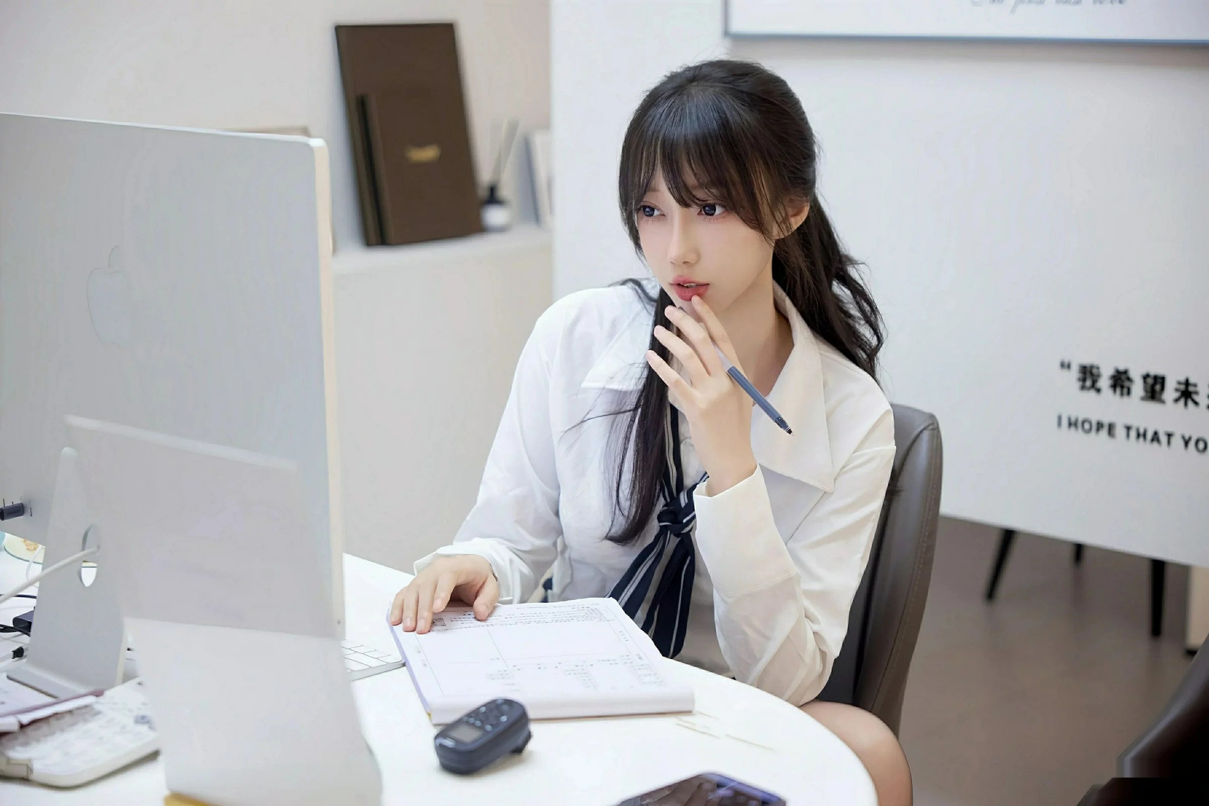 [[XiuRen秀人网]秀人网]No.10636_模特玥儿玥er性感白色衬衫配黑色短裙露超薄黑丝秀美腿诱惑写真58P