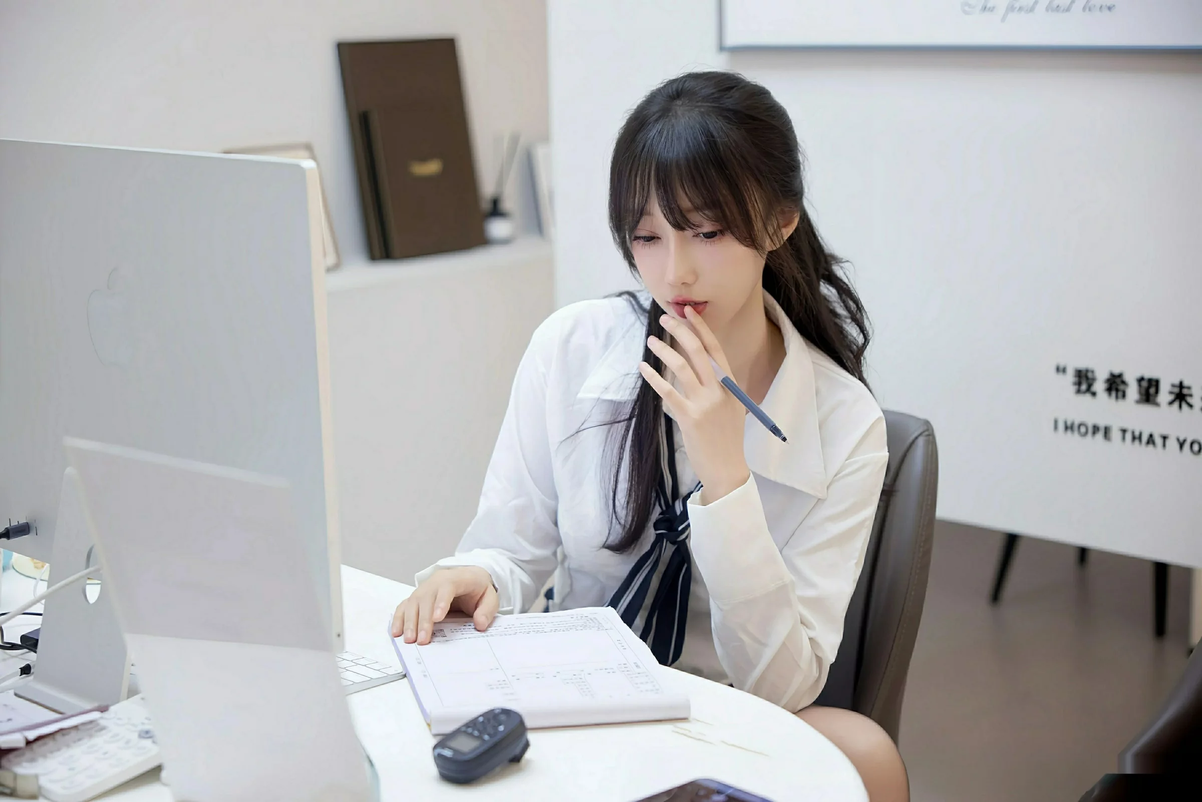 [[XiuRen秀人网]秀人网]No.10636_模特玥儿玥er性感白色衬衫配黑色短裙露超薄黑丝秀美腿诱惑写真58P