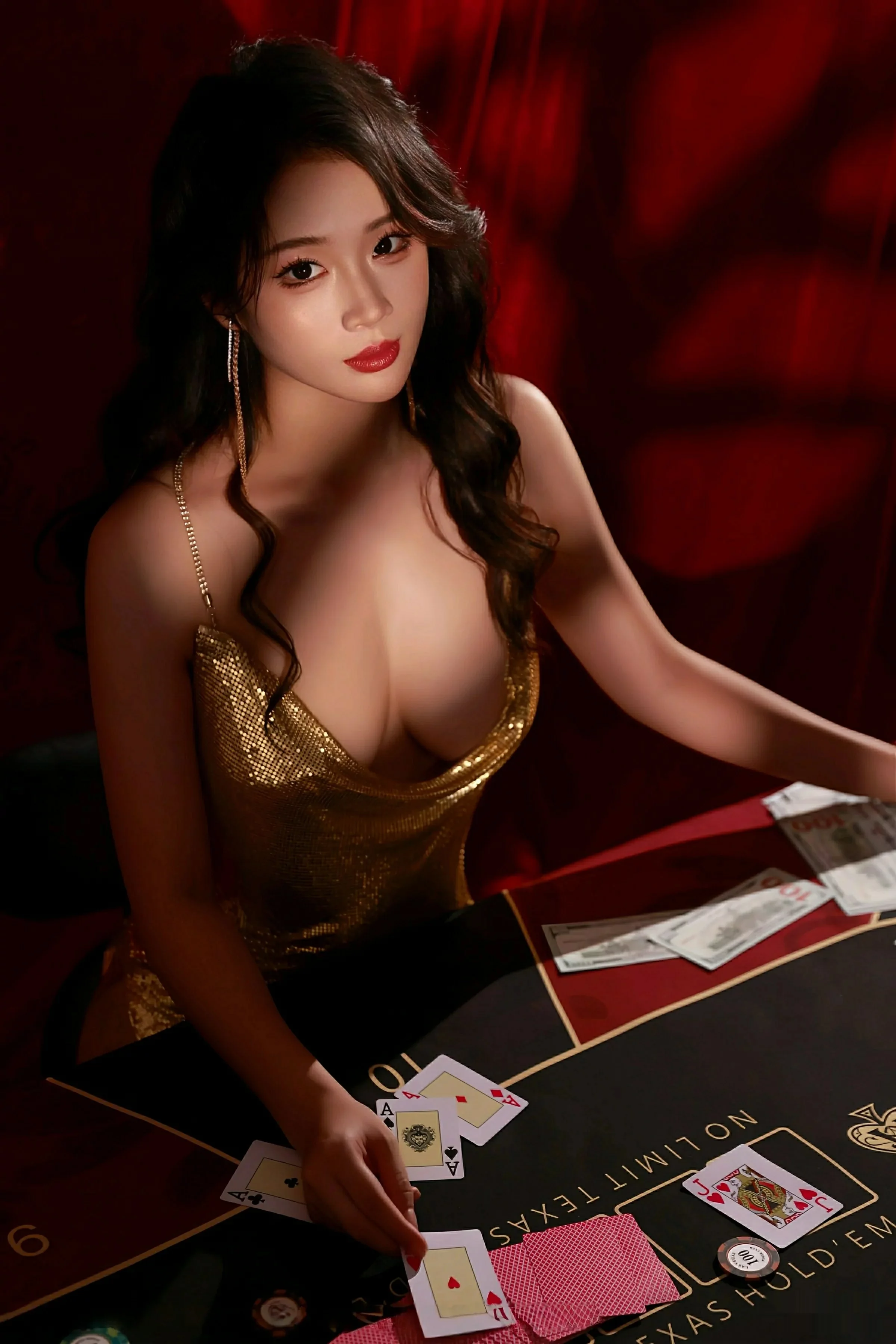 [[XiuRen秀人网]秀人网]No.10681_模特南乔性感金色吊带服饰+红色情趣内衣秀惹火身材撩人诱惑写真70P