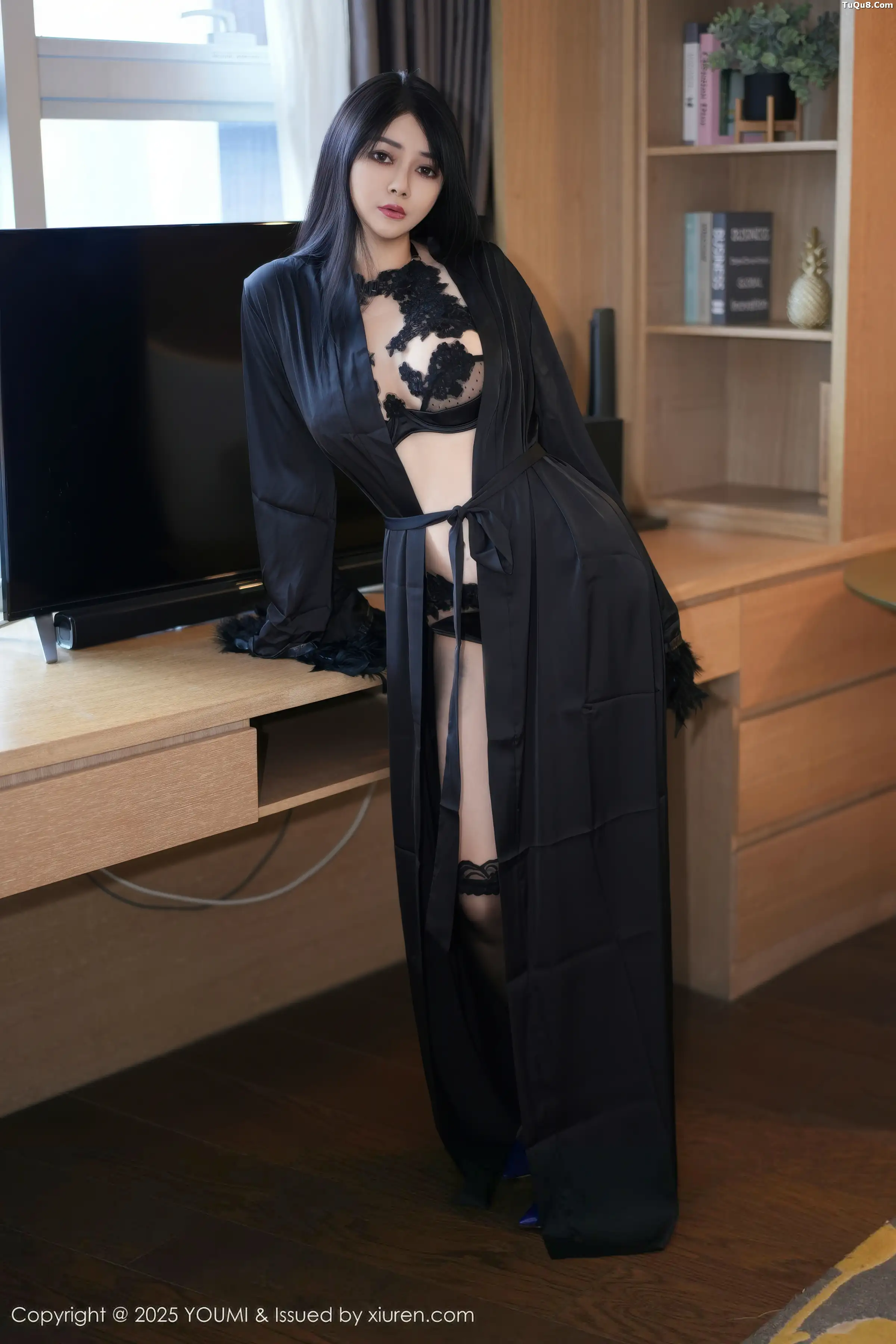 [YouMi尤蜜荟]Vol.1181_模特凯竹Quinn性感黑色情趣内衣配黑色丝袜秀丰腴身姿诱惑写真62P